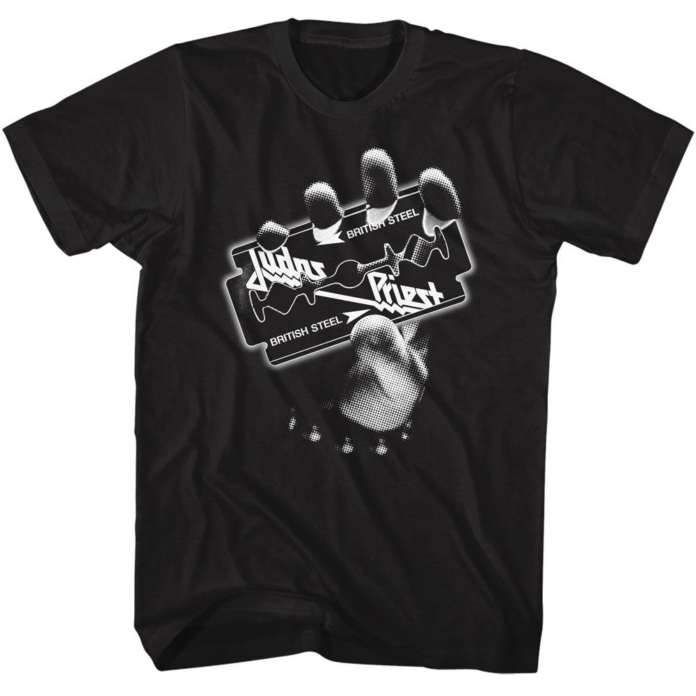 Judas Priest - Monochrome Razor - American Classics - Solid Black Adult Short Sleeve T-Shirt
