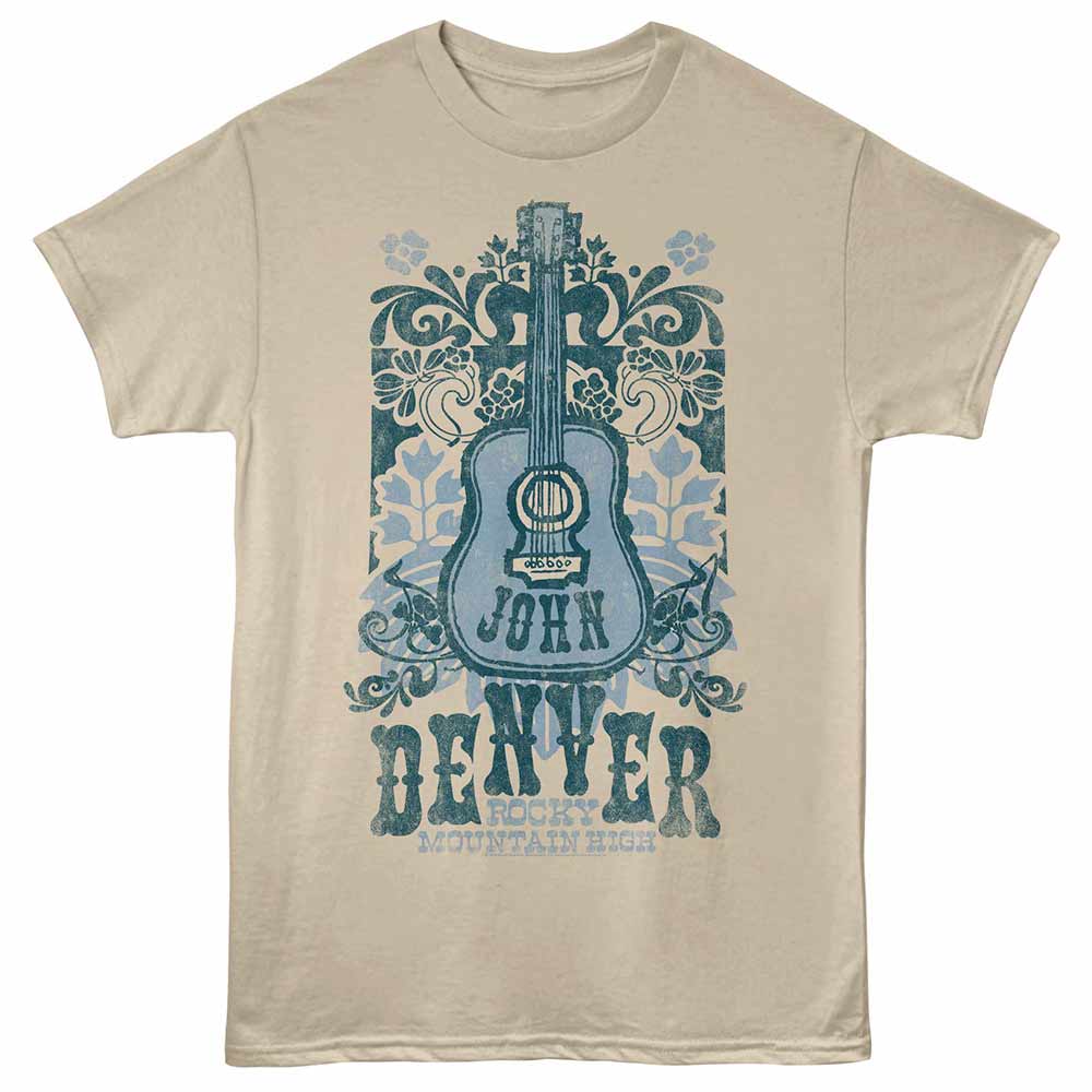 John Denver - Blue Floral - Adult Unisex Short Sleeve T-Shirt - Sand