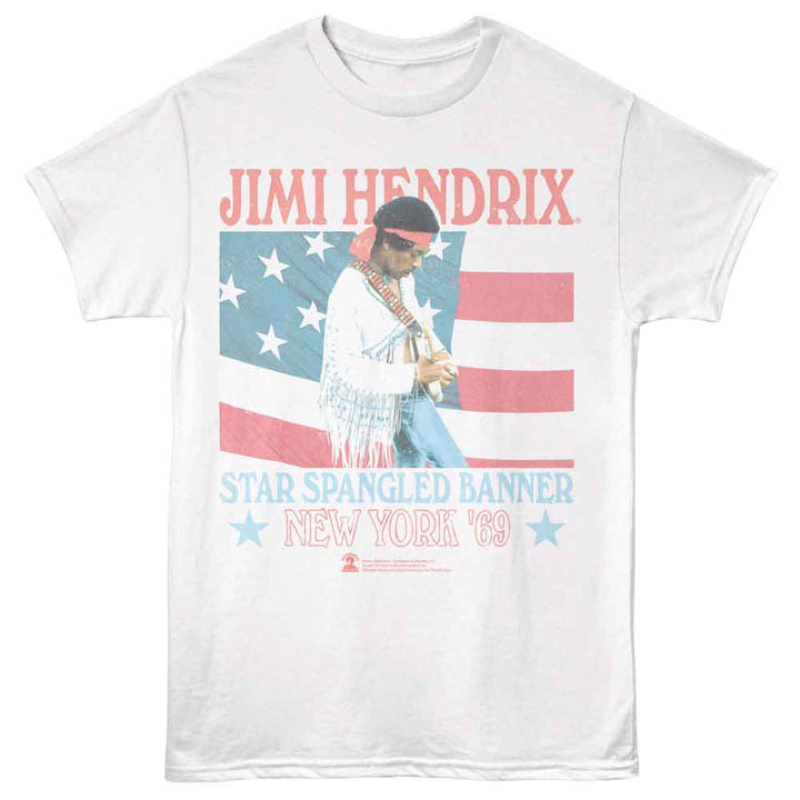 Jimi Hendrix - Star Spangled 69 - Licensed Adult Unisex Short Sleeve T-Shirt - White