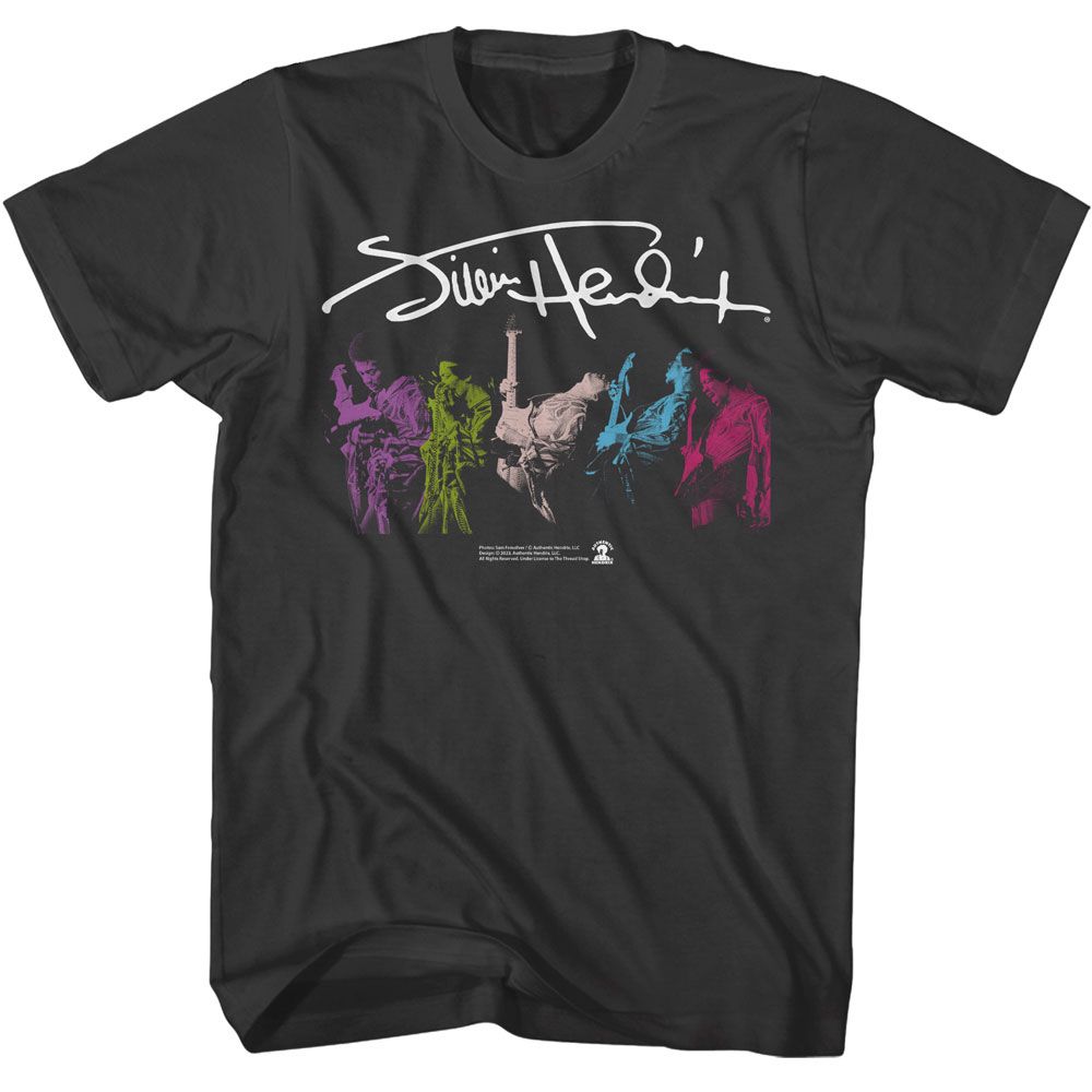Jimi Hendrix - Signature And Multi Photo - American Classics - Solid Gray Adult Short Sleeve T-Shirt