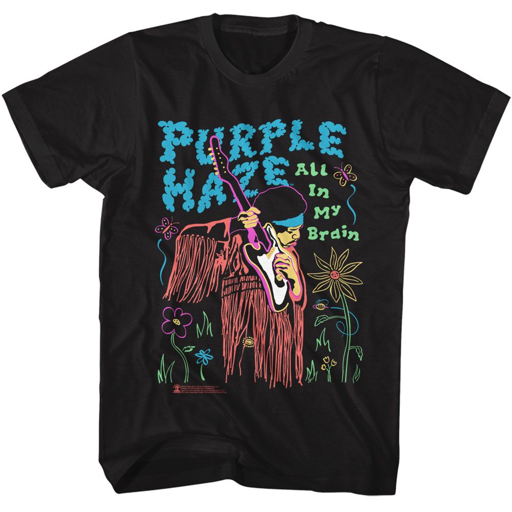 Jimi Hendrix - All In My Brain - American Classics - Solid Black Adult Short Sleeve T-Shirt