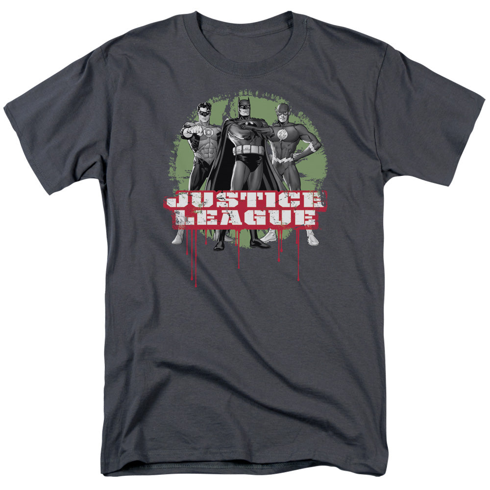 DC Comics - Justice League - Trio - Adult Unisex Short Sleeve T-Shirt - Gray