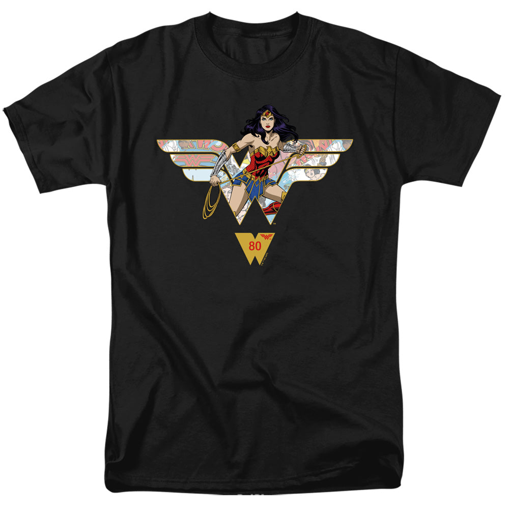 Justice League Wonder Woman 80 Years Collage Adult Unisex T-Shirt Black