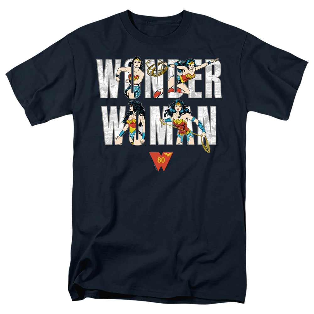 Justice League Wonder Woman 80 Years Illustrated Type Adult Unisex T-Shirt Blue
