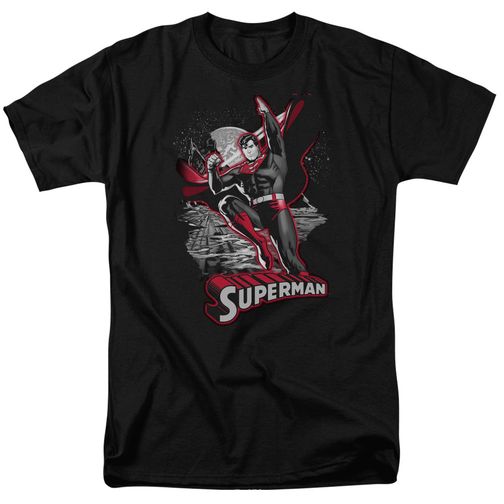 DC Comics - Justice League - Superman Red & Gray - Adult Unisex T-Shirt - Black