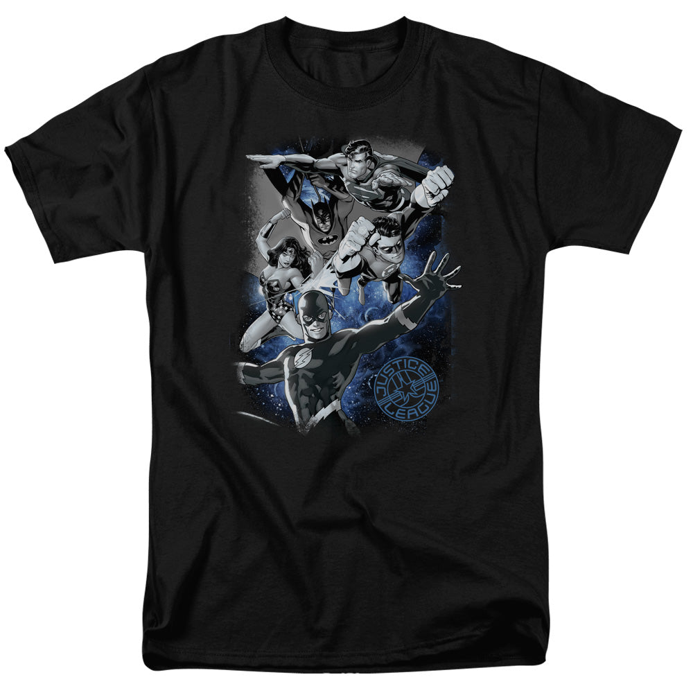 DC Comics Justice League Galactic Attack Nebula Adult Unisex T-Shirt Black