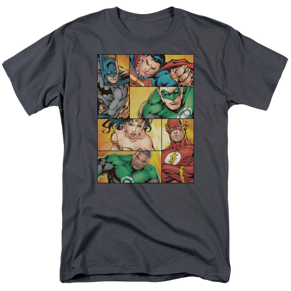 DC Comics - Justice League - Hero Boxes - Adult Unisex T-Shirt - Gray