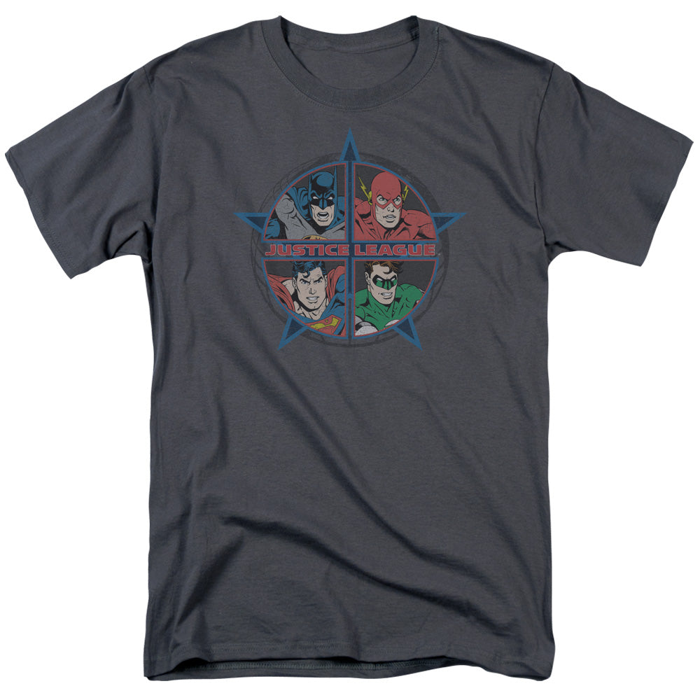 DC Comics - Justice League - Four Heroes - Adult Unisex T-Shirt - Gray