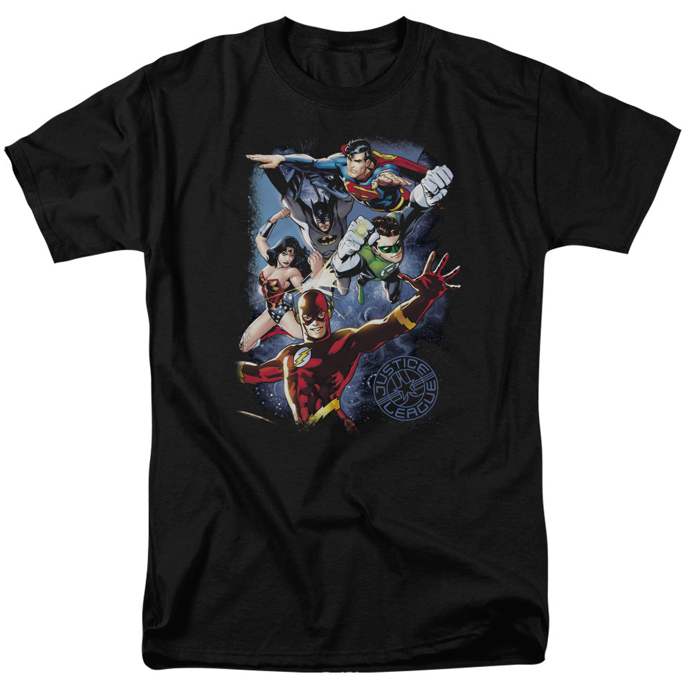 DC Comics Justice League Galactic Attack Color Adult Unisex T-Shirt Black