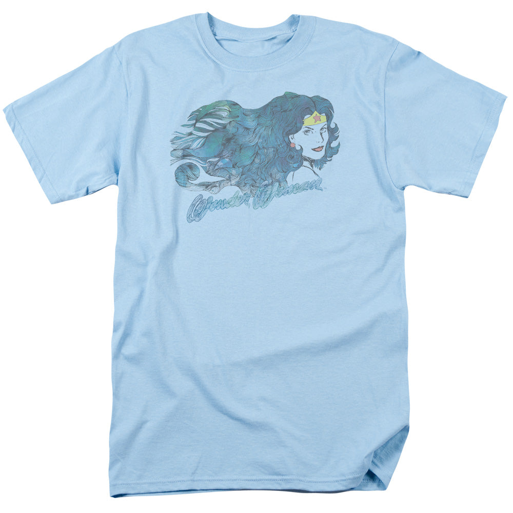 DC Comics Justice League Wonder Woman Watercolor Hair Adult Unisex T-Shirt Blue
