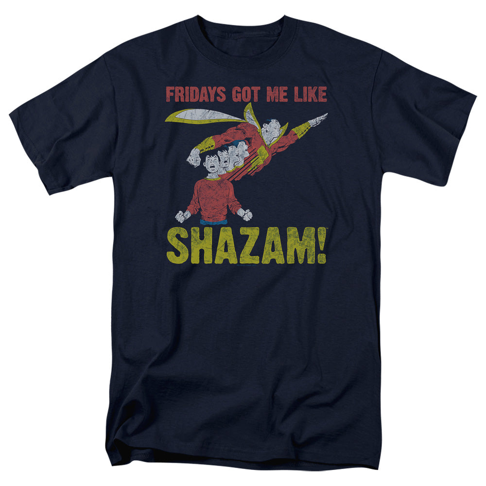 DC Comics - Justice League - Fridays Got Me Like - Adult Unisex T-Shirt - Blue