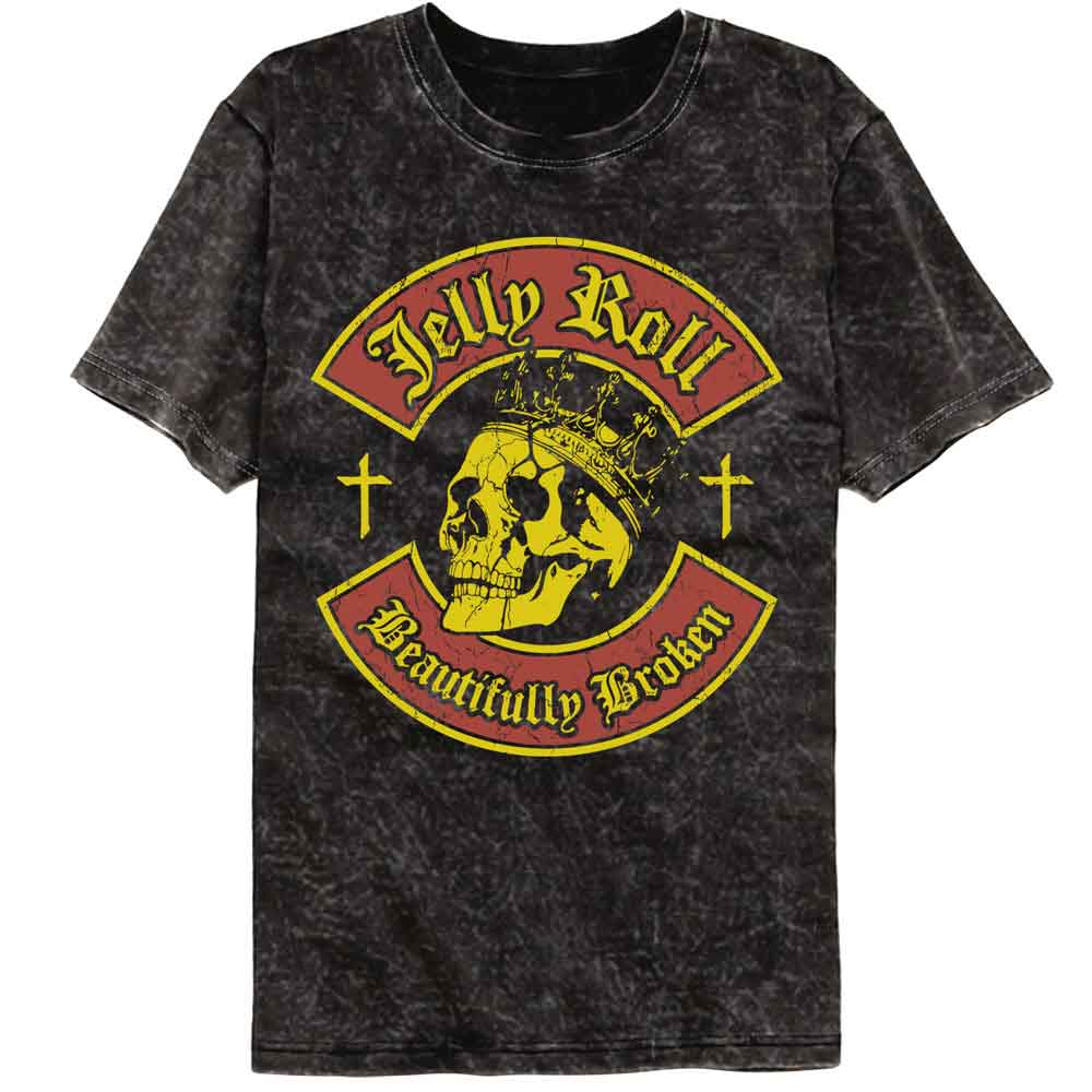 Jelly Roll - Skull And Crosses - American Classics - Front Print Black Solid Adult Short Sleeve Mineral Wash T-Shirt