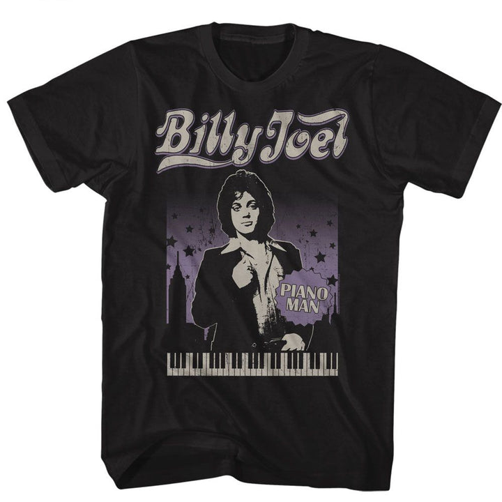 Billy Joel - Cityscape With Stars - American Classics - Solid Black Adult Short Sleeve T-Shirt