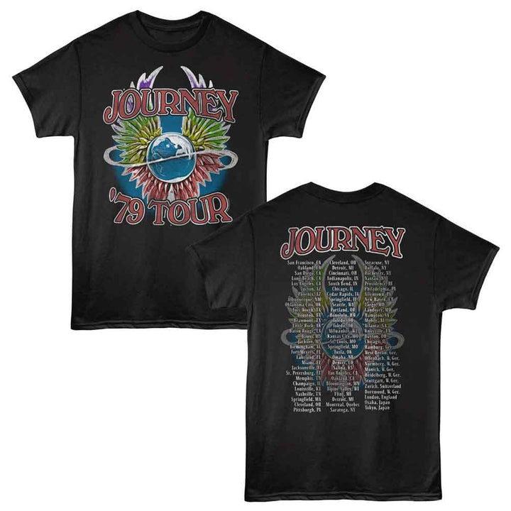 Journey - 79 Tour Locals - Officially Licensed - Black Solid 2-Sided Print Adult Short Sleeve T-Shirt