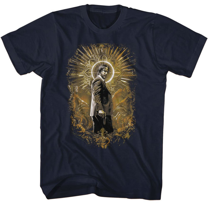 John Wick - Gold Halo - American Classics - Solid Blue Adult Short Sleeve T-Shirt