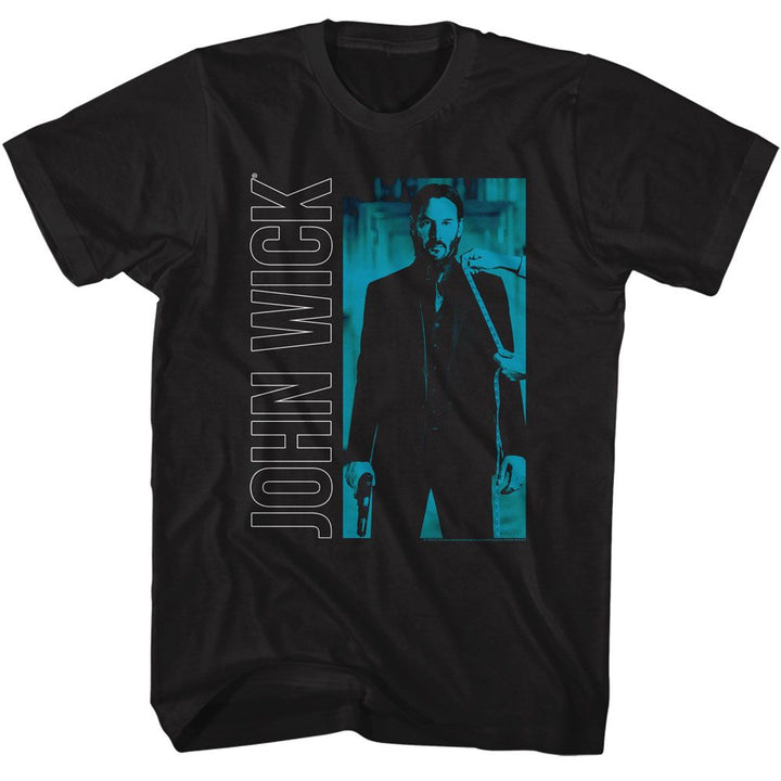 John Wick - Vertical Text And Rectangle - American Classics - Solid Black Adult Short Sleeve T-Shirt