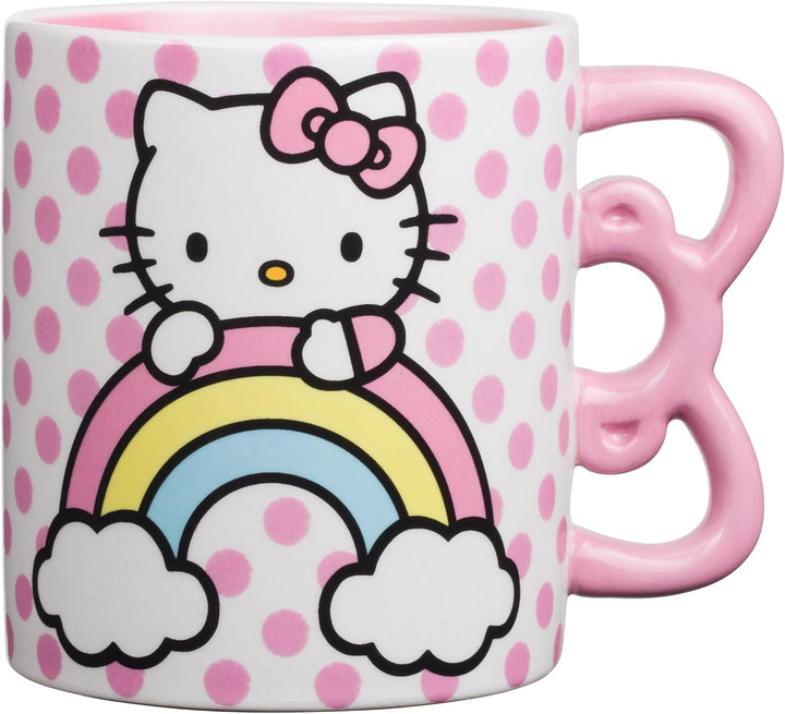 Sanrio Hello Kitty Rainbow Dots 3D Sculpted Shaped Handle Ceramic Mug 20oz