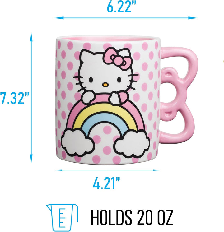 Sanrio Hello Kitty Rainbow Dots 3D Sculpted Shaped Handle Ceramic Mug 20oz
