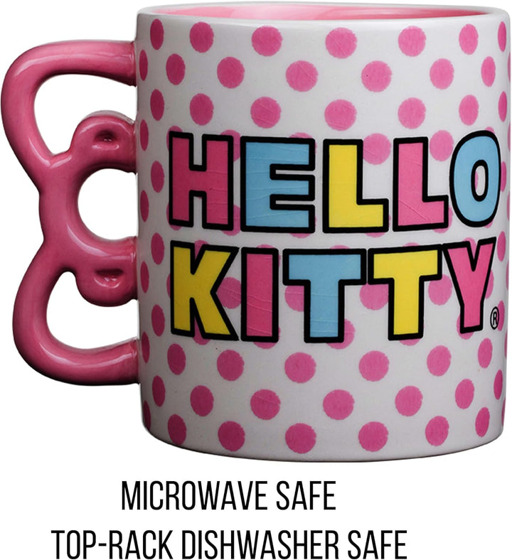Sanrio Hello Kitty Rainbow Dots 3D Sculpted Shaped Handle Ceramic Mug 20oz