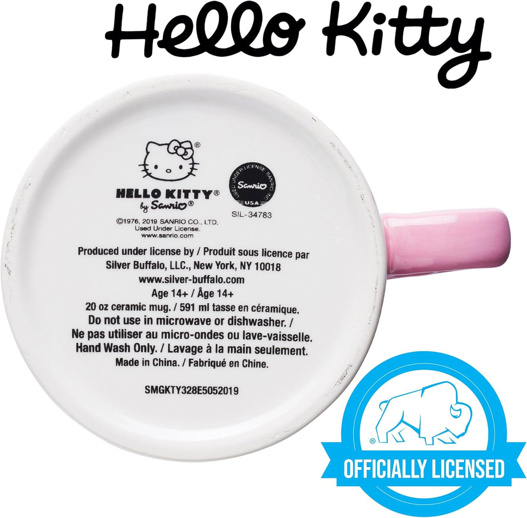 Sanrio Hello Kitty Rainbow Dots 3D Sculpted Shaped Handle Ceramic Mug 20oz
