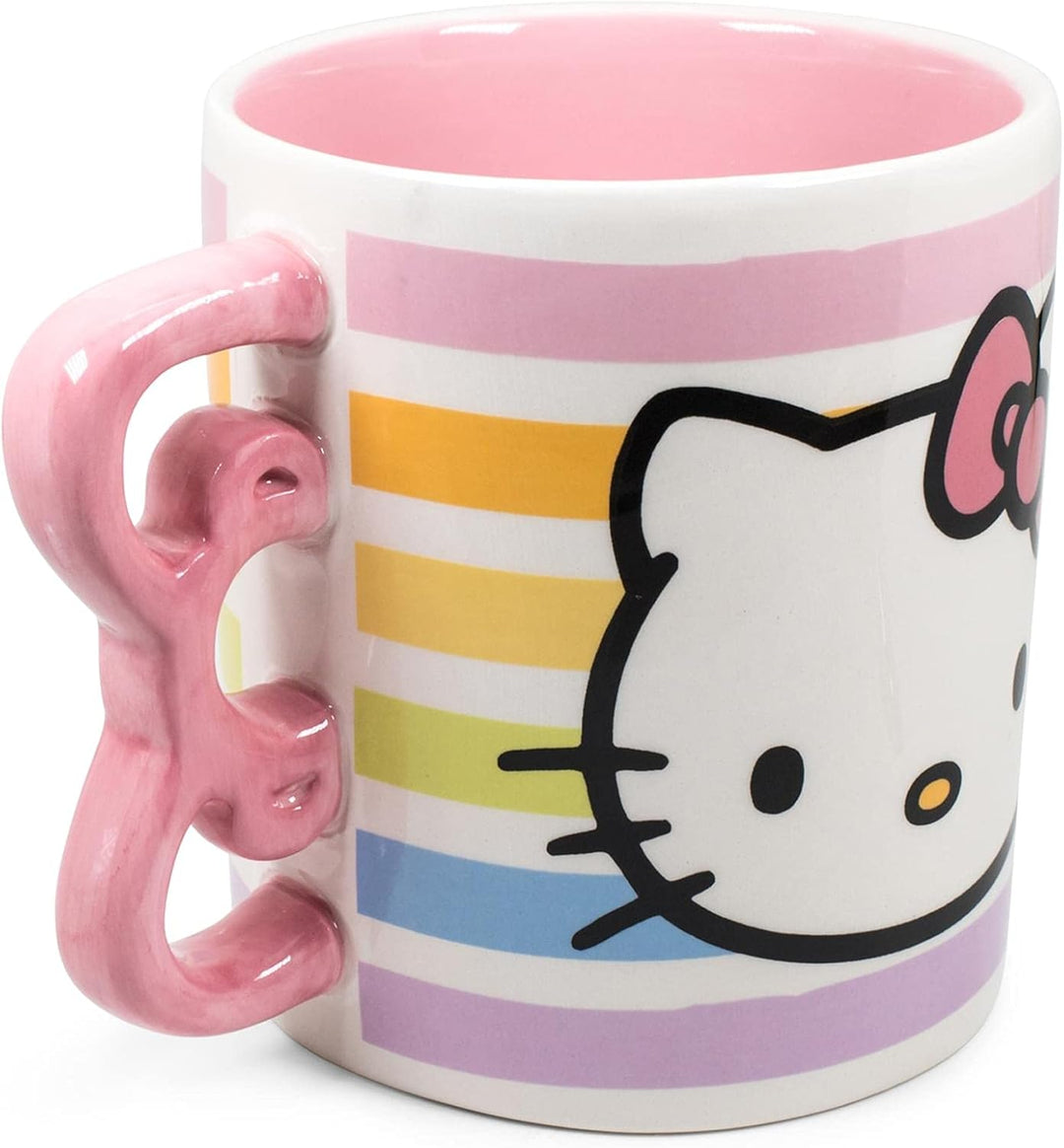 Sanrio Hello Kitty Rainbow Dots 3D Sculpted Shaped Handle Ceramic Mug 20oz