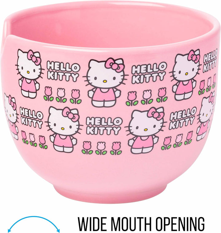 Sanrio Hello Kitty Face and Standing Logo Pattern Bowl with Chopsticks 20 Ounces