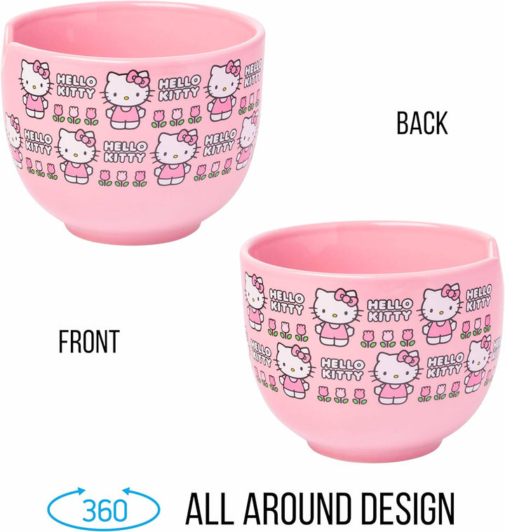 Sanrio Hello Kitty Face and Standing Logo Pattern Bowl with Chopsticks 20 Ounces