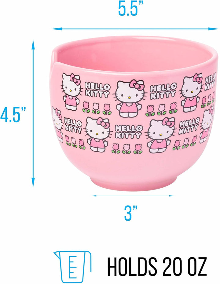 Sanrio Hello Kitty Face and Standing Logo Pattern Bowl with Chopsticks 20 Ounces