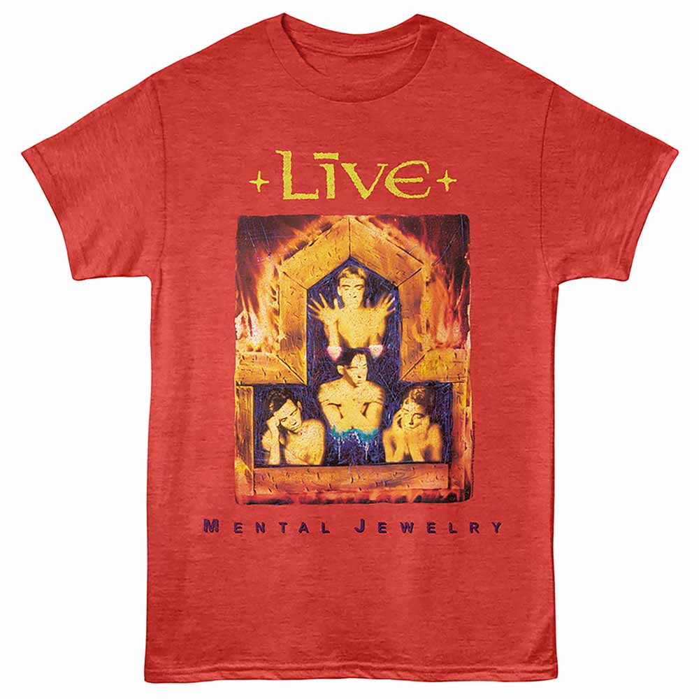 Live - Mental Jewelry - Front Print Adult Short Sleeve Heather T-Shirt - Red Heather