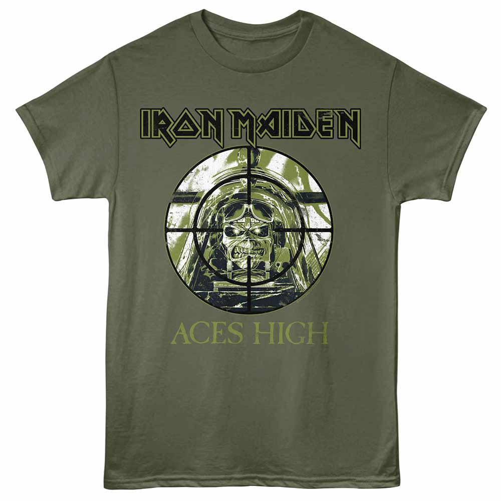 Iron Maiden - Aces High - Adult Unisex Short Sleeve T-Shirt - Military Green