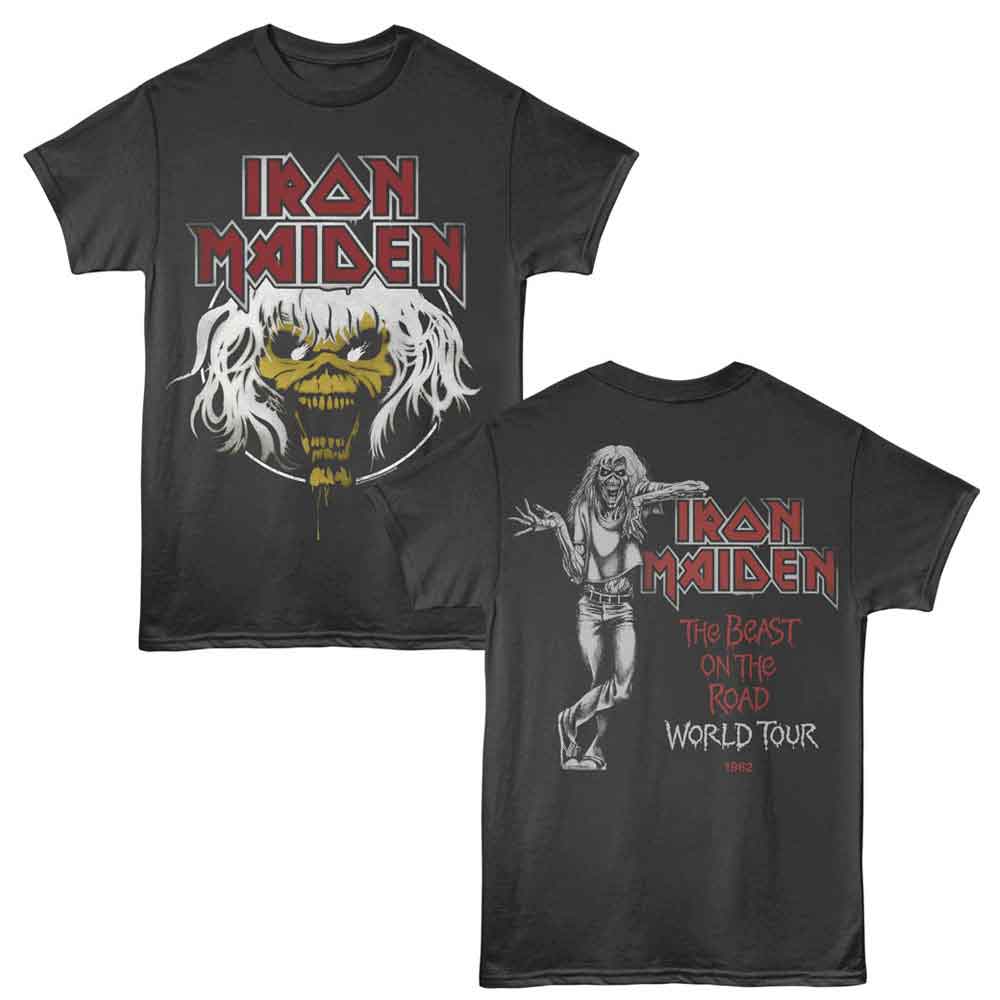Iron Maiden - World Tour 1982 - 2-Sided Print Adult Short Sleeve Solid T-Shirt - Smoke