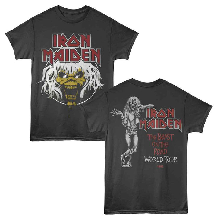 Iron Maiden - World Tour 1982 - 2-Sided Print Adult Short Sleeve Solid T-Shirt - Smoke
