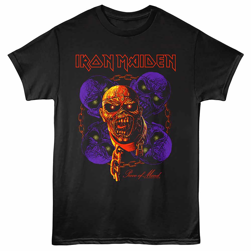 Iron Maiden - Piece Of Mind - Front Print Adult Short Sleeve Solid T-Shirt - Black