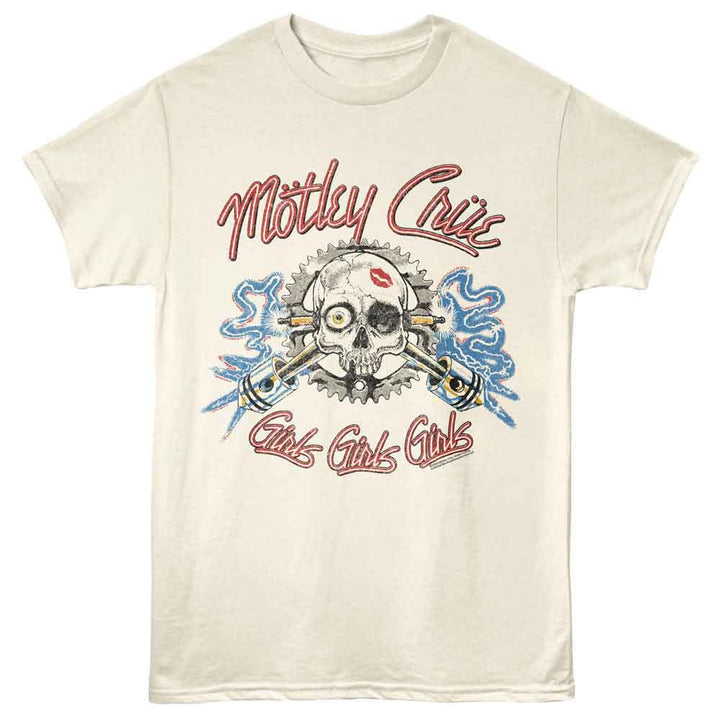 Motley Crue - Electric Skull - Adult Short Sleeve T-Shirt - Natural