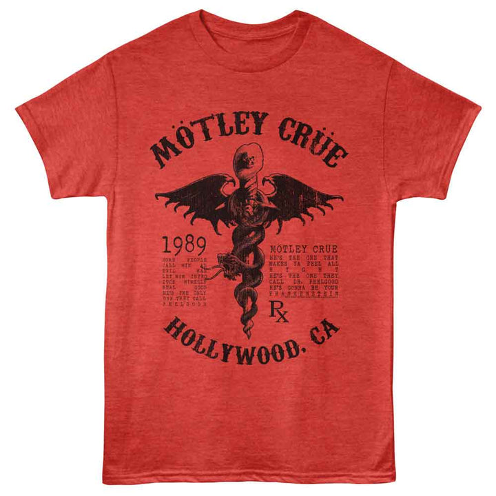 Motley Crue - 1989 Hollywood - Adult Short Sleeve T-Shirt - Red Heather
