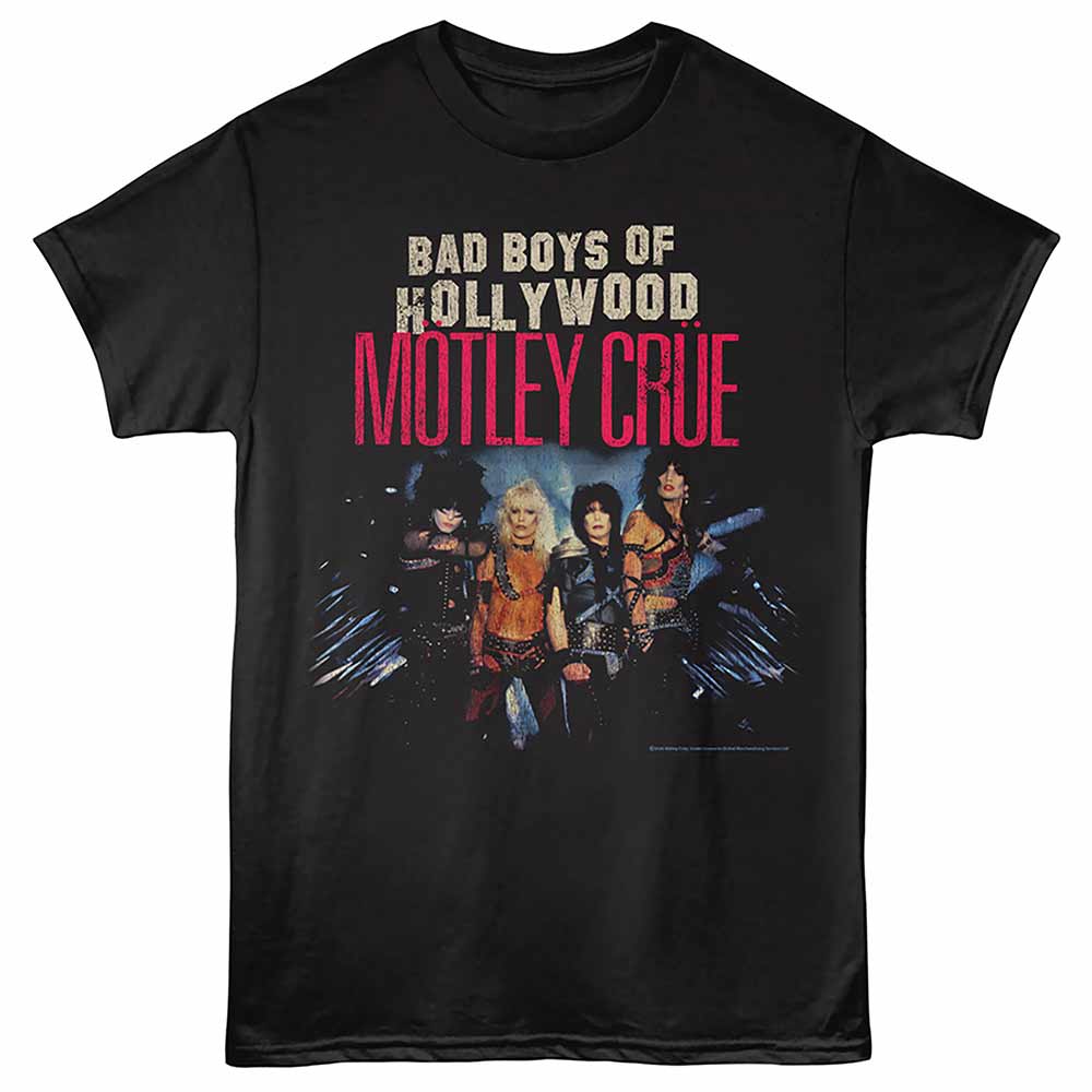 Motley Crue - Bad Boys Of Hollywood - Front Print Adult Short Sleeve Solid T-Shirt - Black