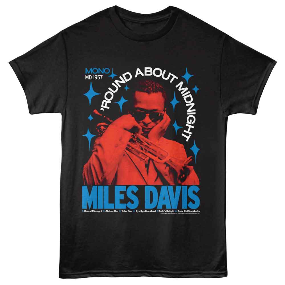 Miles Davis - Round About Midnight 57 - Front Print Adult Short Sleeve Solid T-Shirt - Black