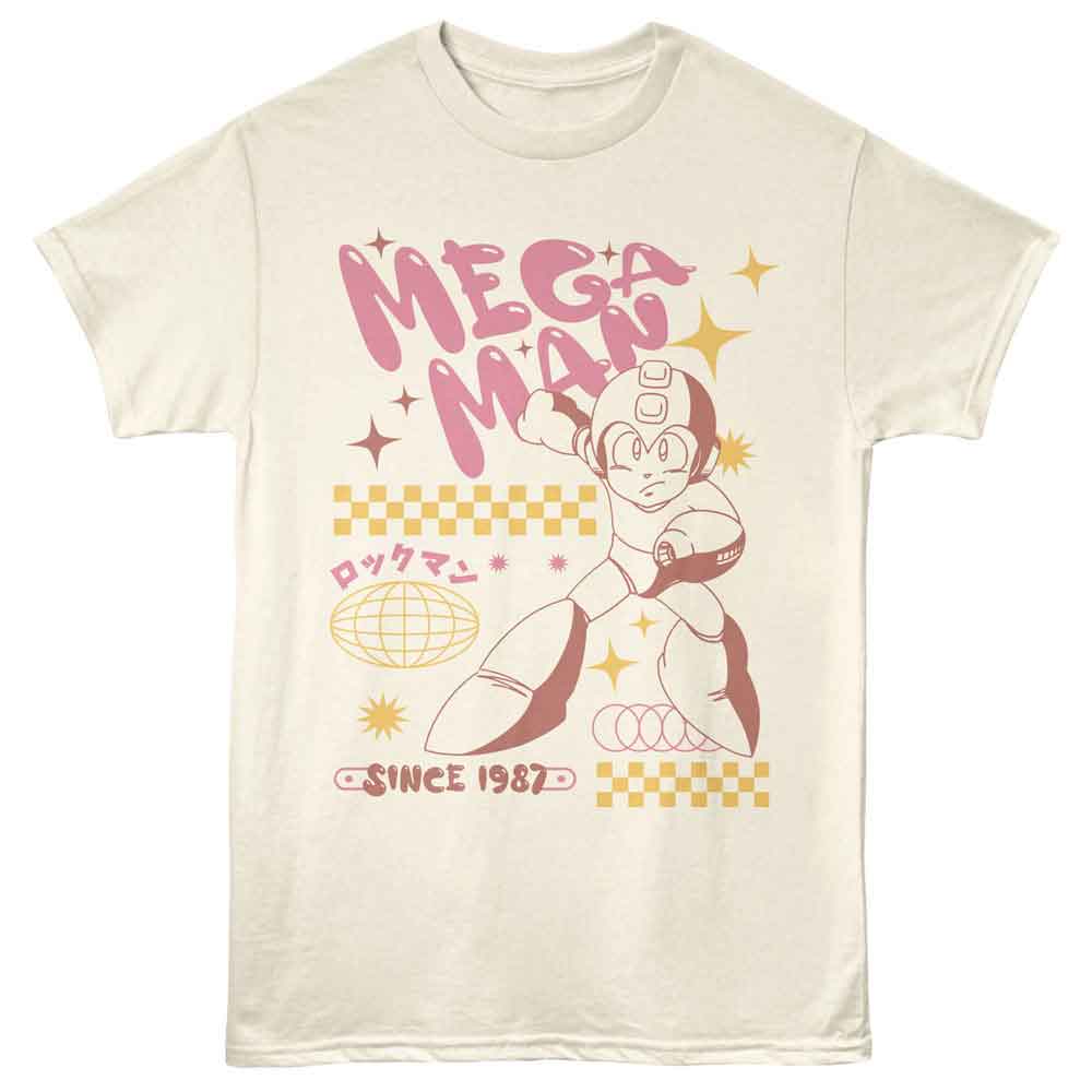 Mega Man - Bubble Letters - American Classics - Front Print Natural Adult Short Sleeve T-Shirt