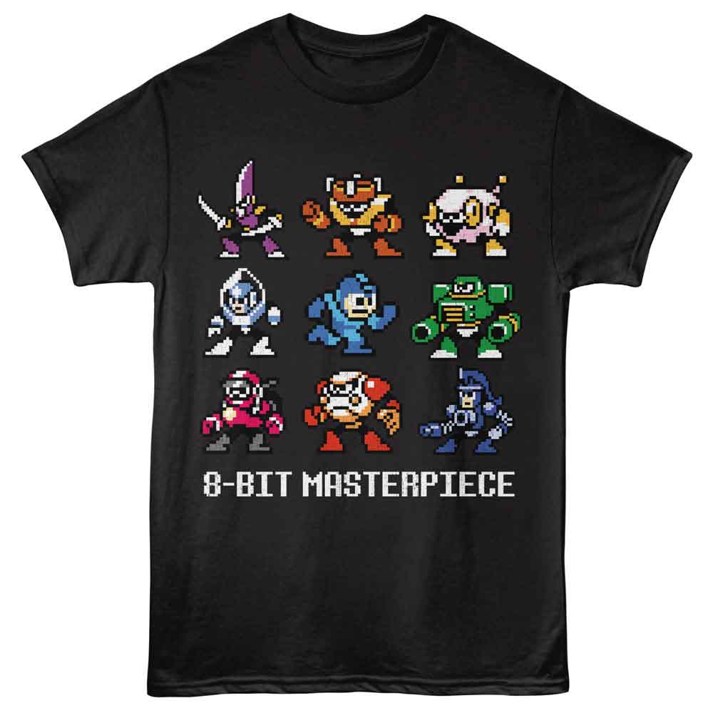 Mega Man - 8 Bit Masterpiece - Front Print Adult Short Sleeve Solid T-Shirt - Black