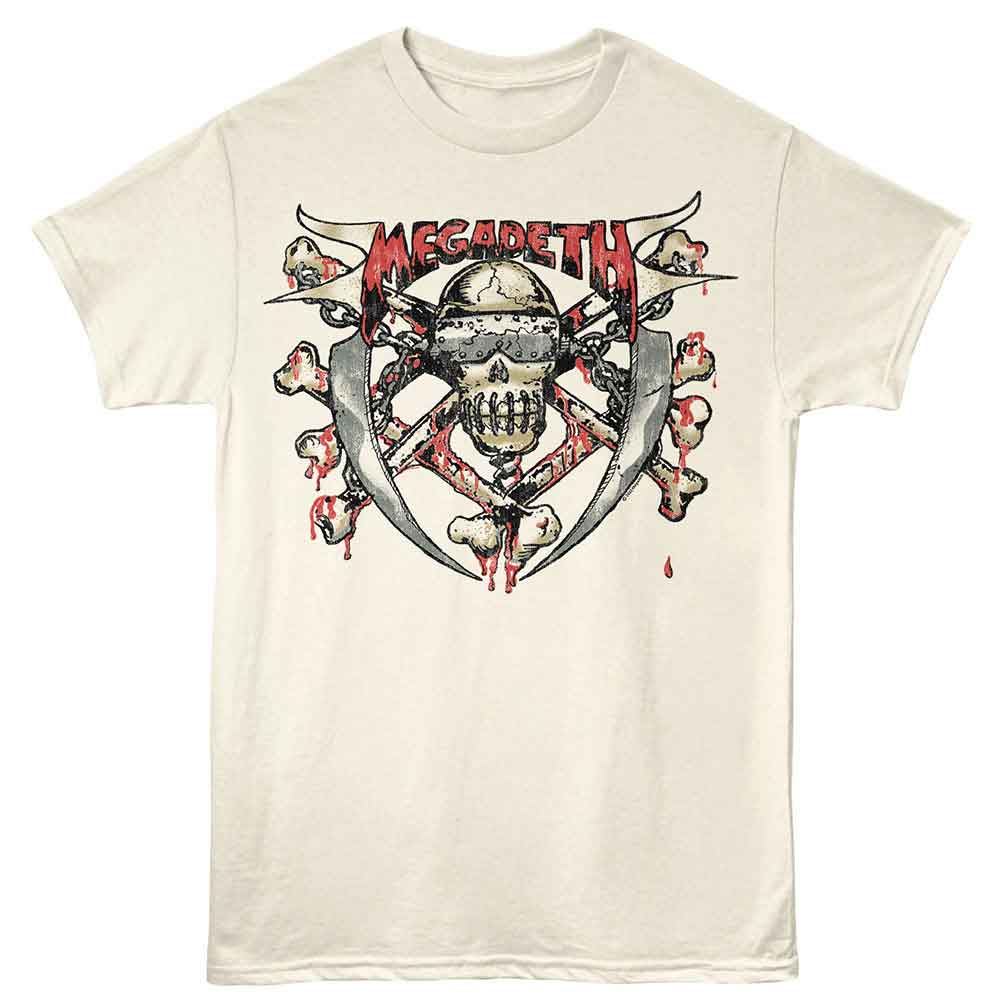 Megadeth - Skull Bones Blades - Off-White Front Print Solid Adult Unisex Short Sleeve T-Shirt