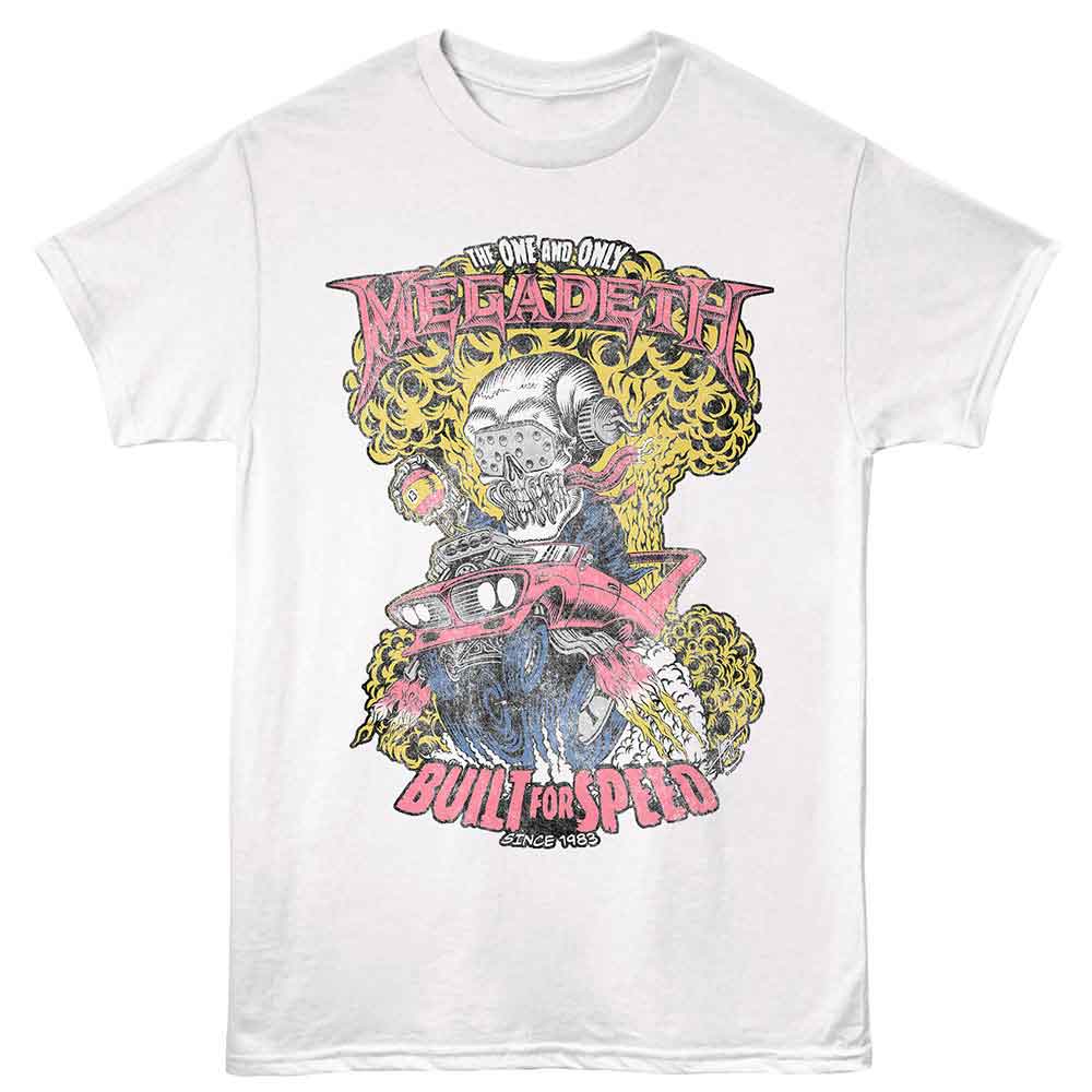 Megadeth - Built For Speed - White Front Print Solid Adult Unisex Short Sleeve T-Shirt