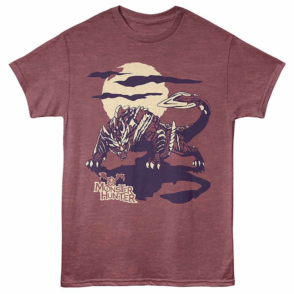 Monster Hunter - Magnamalo - Front Print Adult Short Sleeve Solid T-Shirt - Vintage Maroon Heather