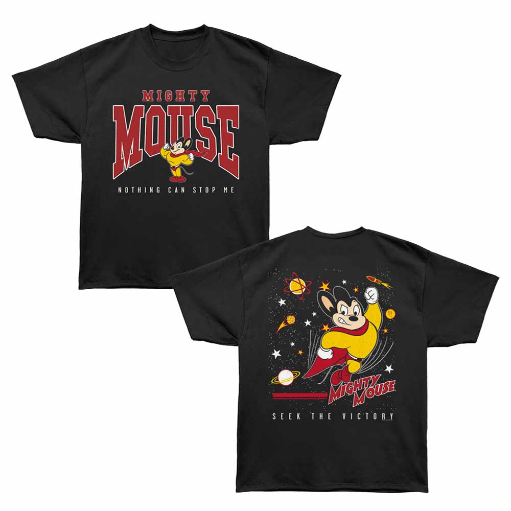 Mighty Mouse - Space - Bronx Oversized Short Sleeve T-Shirt - Front & Back Print - Black