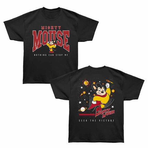 Mighty Mouse - Space - Bronx Oversized Short Sleeve T-Shirt - Front & Back Print - Black