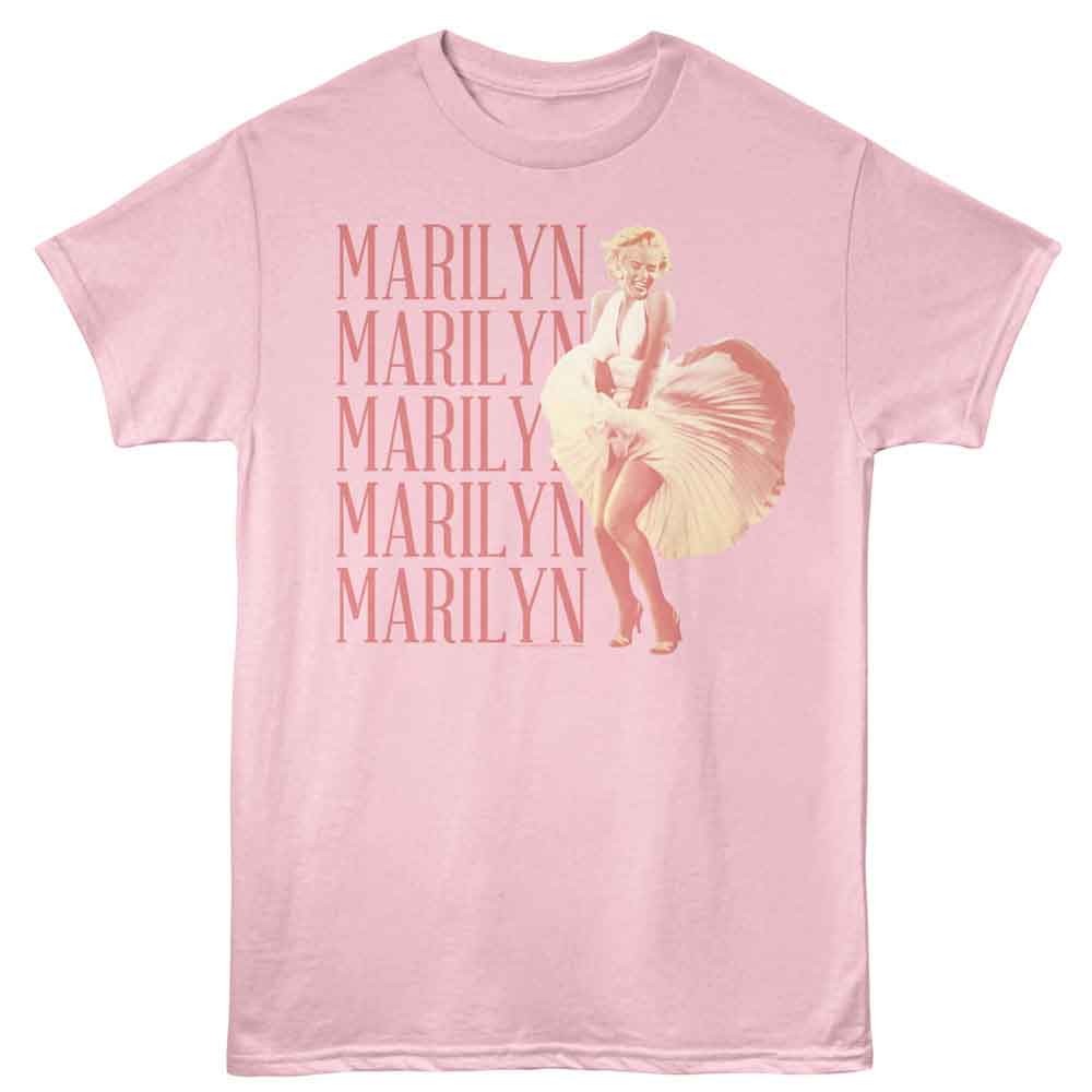 Marilyn Monroe - Swept Skirt Repeat - Officially Licensed - Pink Solid Front Print Adult Short Sleeve T-Shirt