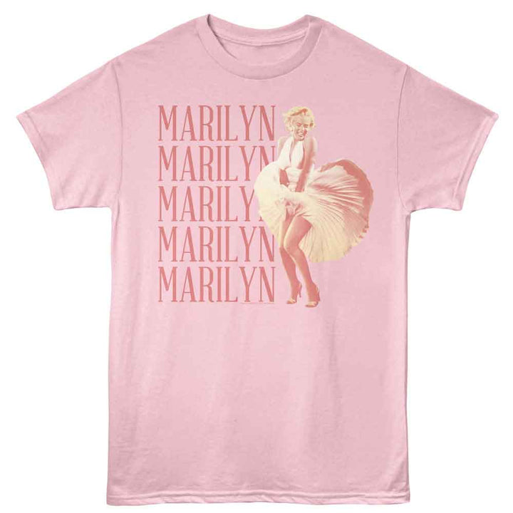 Marilyn Monroe - Swept Skirt Repeat - Officially Licensed - Pink Solid Front Print Adult Short Sleeve T-Shirt
