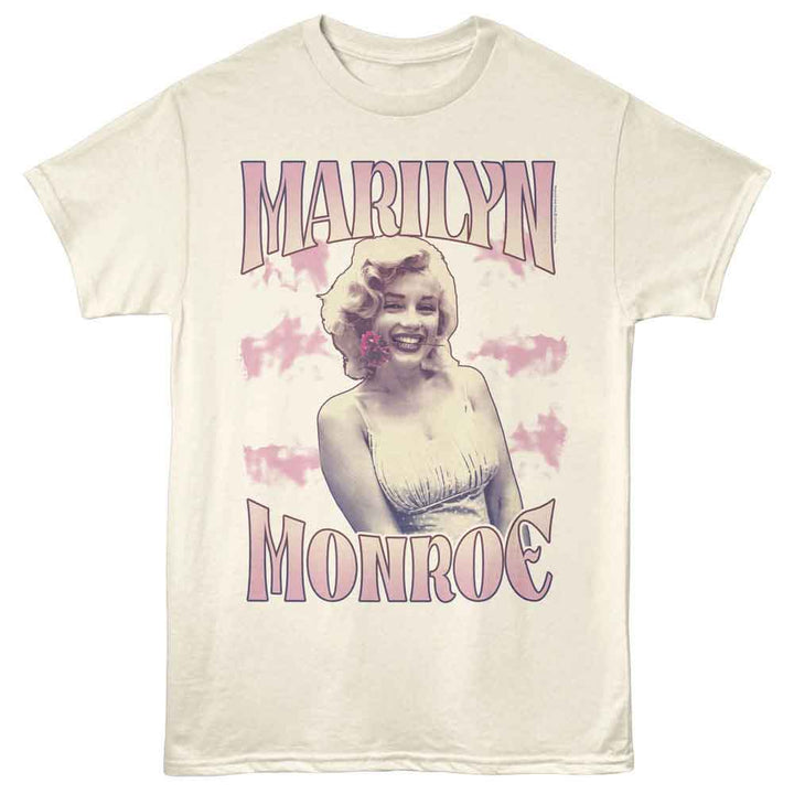 Marilyn Monroe - Clouds And Flower - Officially Licensed - Off-White Solid Front Print Adult Short Sleeve T-Shirt