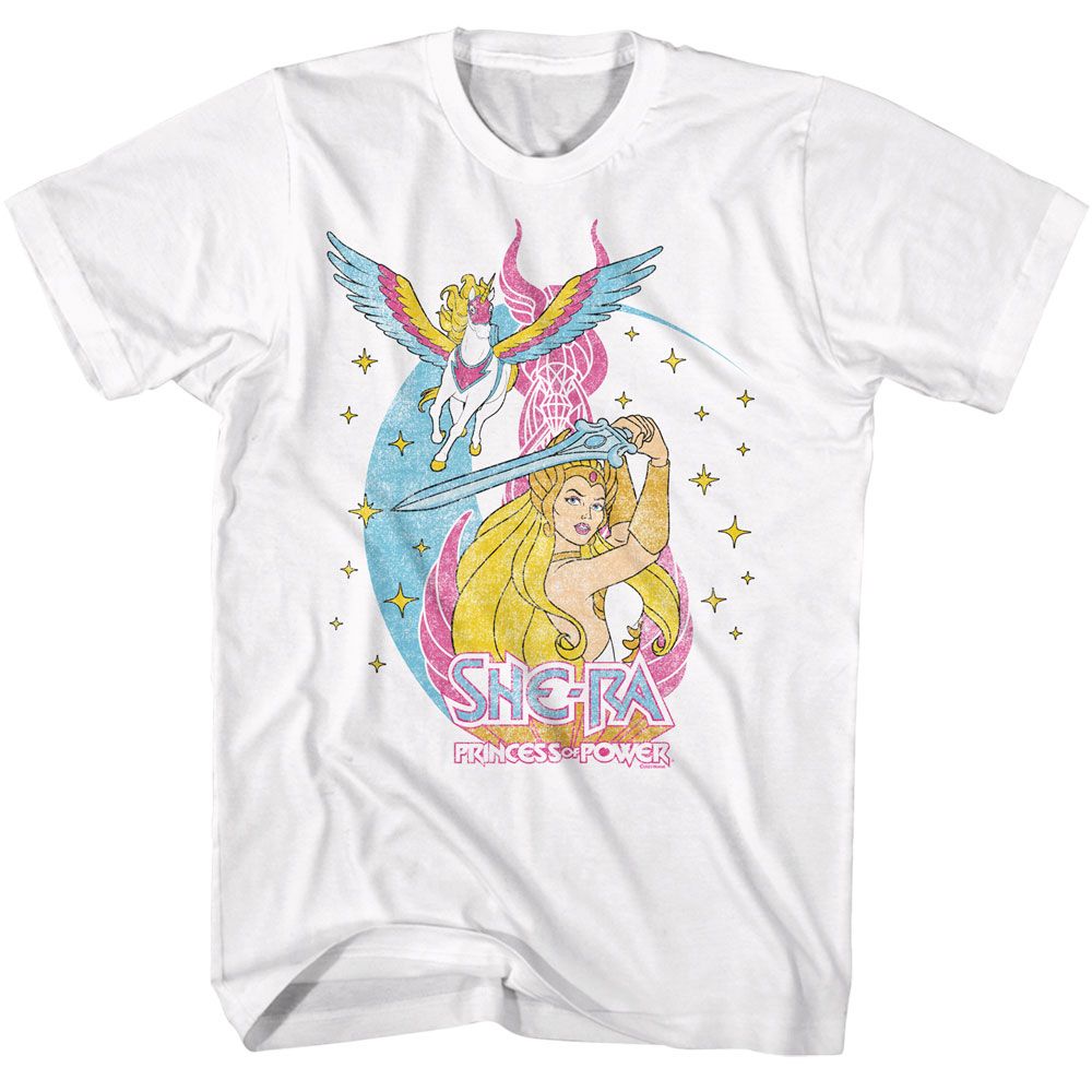 Masters Of The Universe - She Ra Swiftwind Stars - American Classics - Solid White Adult Short Sleeve T-Shirt