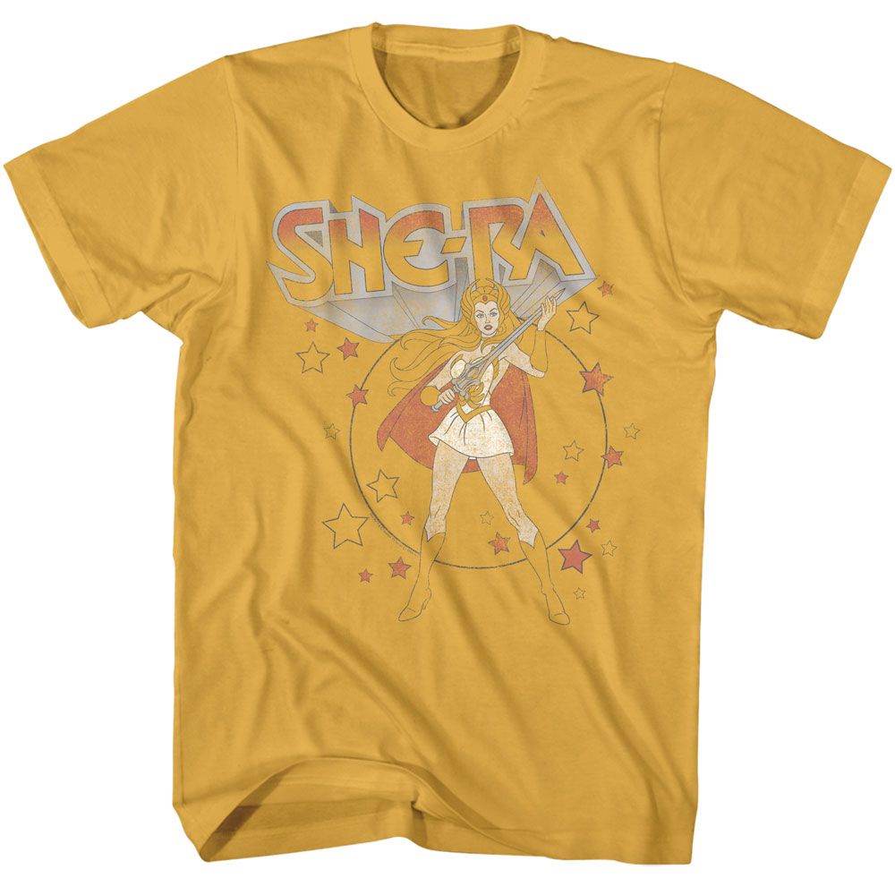 Masters Of The Universe - She Ra With Stars - American Classics - Solid Yellow Adult Short Sleeve T-Shirt