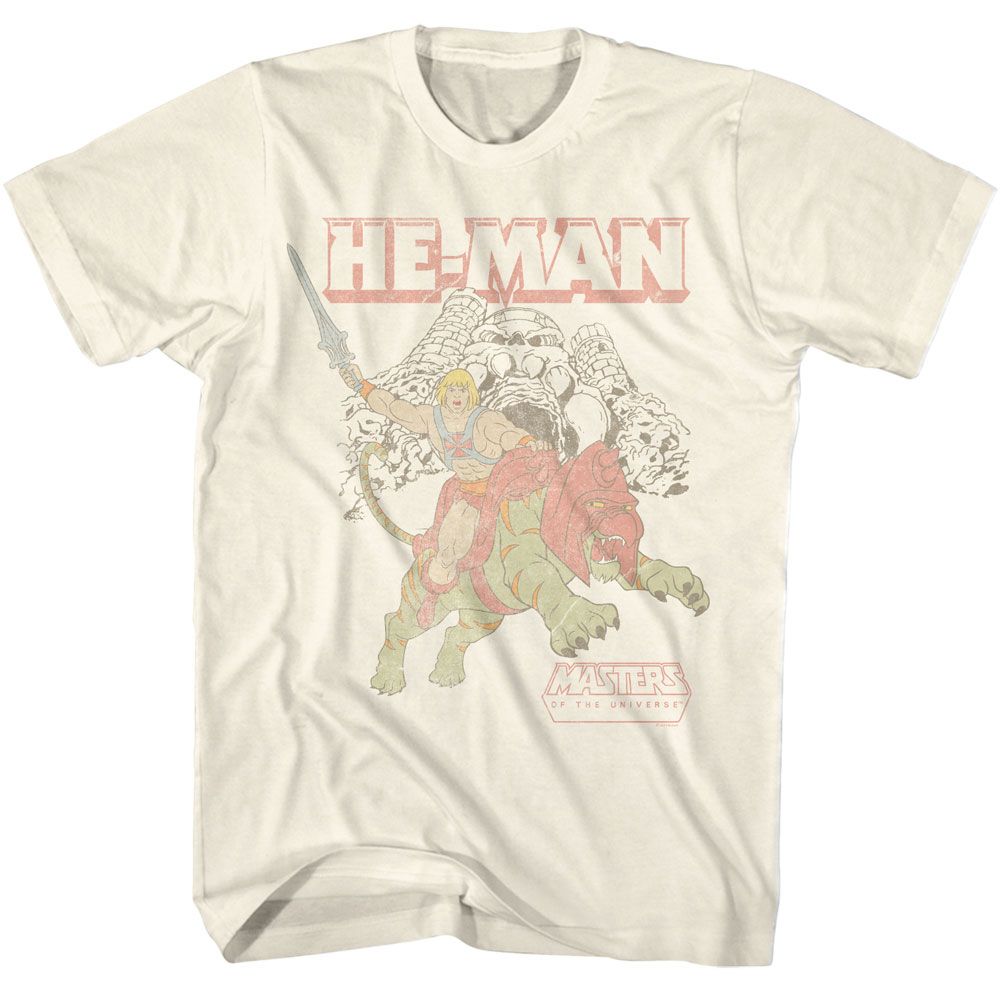 Masters Of The Universe - He Man And Battle Cat At Castle Grayskull - American Classics - Solid Off-White Adult Short Sleeve T-Shirt